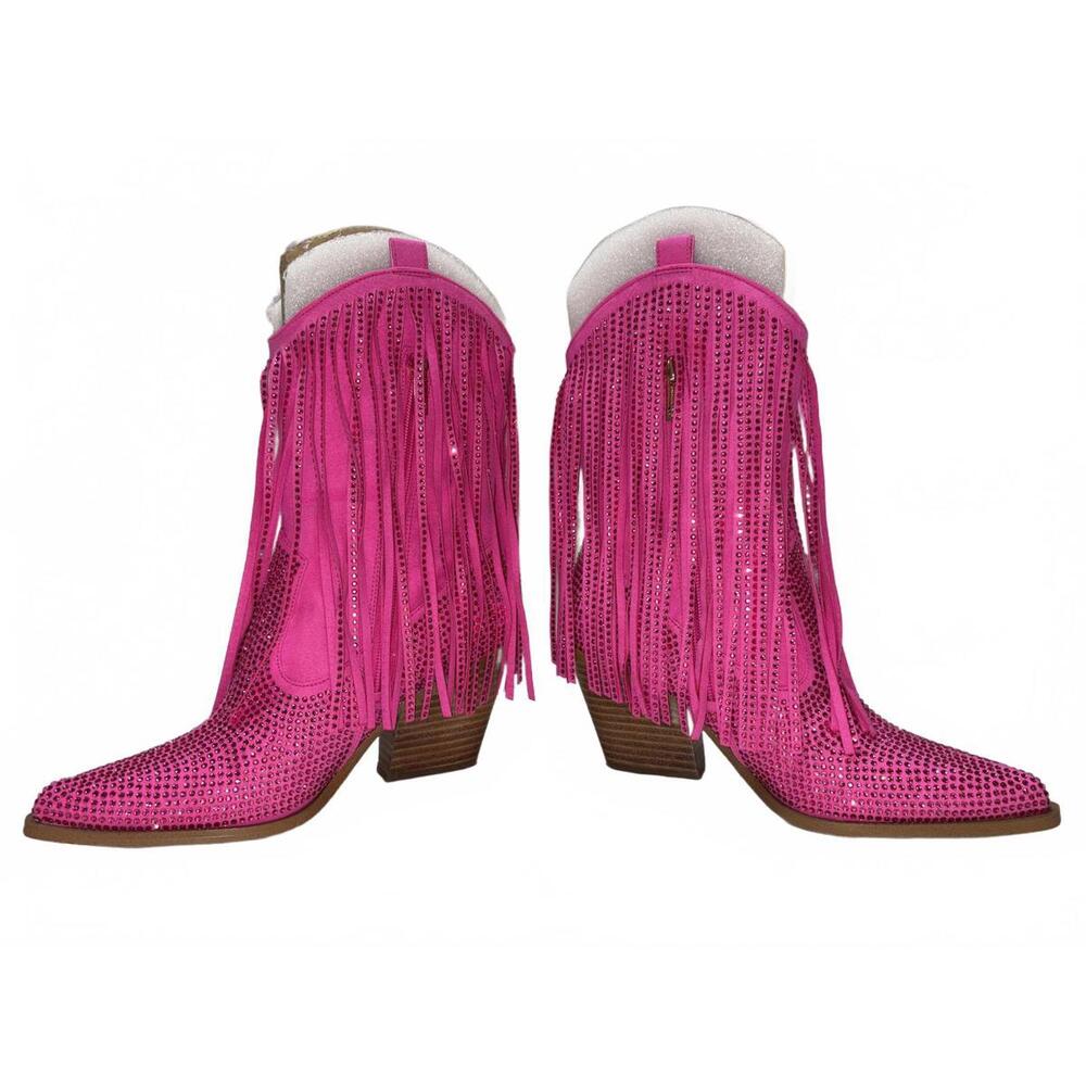 Jessica Simpson PAREDISA Pink Rhinestone Fringe Western Cowboy Boots - 8M